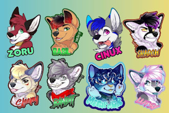 design a custom furry con badge furry icon for your fursona with your name