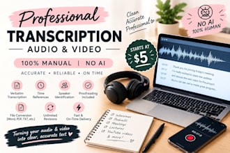 provide manual audio video transcriptions zoom, youtube, interview, podcast ect