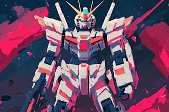 create a gundam robot art and illustration