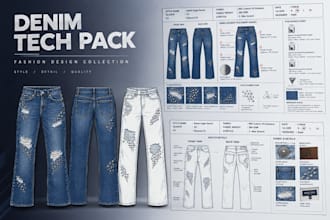 make women denim tech pack with emblishment design