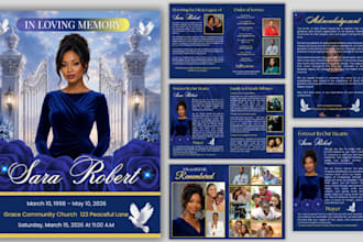 design funeral program, memorial booklet and obituary flyer