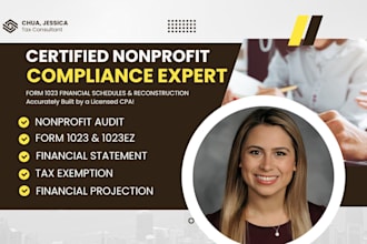 prepare nonprofit 501c3 tax exemption, form 1023, and financial models as CPA