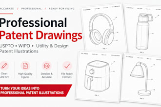 create patent  drawings, patent illustrations, uspto utility and design patent