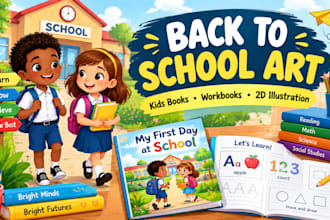 create back to school illustrations for childrens books and workbooks