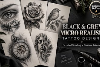 create realistic black and grey micro realism tattoos with detailed shading