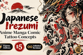 design japanese irezumi anime manga comic and cartoon tattoo concepts