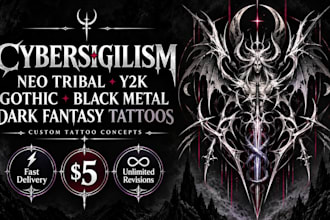 design cybersigilism neo tribal y2k gothic black metal and dark fantasy tattoos