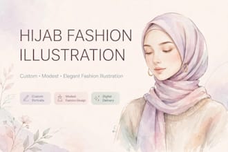 create 3 modern aesthetic hijab style fashion illustrations