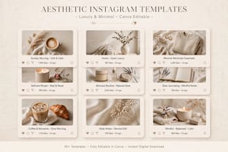 design aesthetic instagram feed and editable canva story templates
