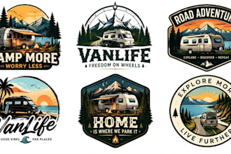 design camper trailer, vanlife and road adventure logo