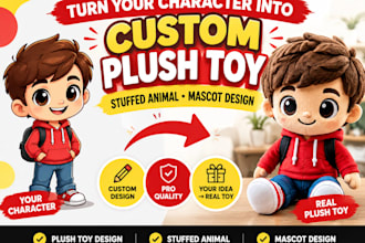 turn your character into a custom plush toy, stuffed animal and mascot