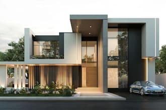modify old building facade, cgi modern villa exterior, UK housing 3d rendering