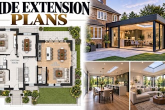 create side extension floor plans with detailed 3d visualization