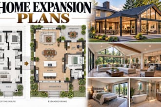 design home expansion plans with detailed remodeling 3d views