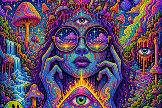 create colorful psychedelic and trippy style illustration