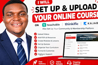 setup,upload online course on teachable website,thinkific kajabi community ims