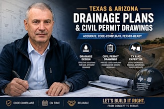 draw texas and arizona grading drainage plans and civil permit drawings