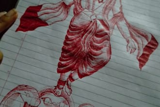 draw emotional red pen art and melancholic sketches for you