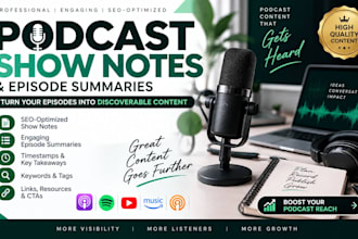 create SEO optimized podcast show notes and summaries
