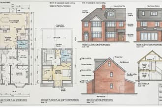 prepare UK extension and loft conversion drawing with elevation and floor plan