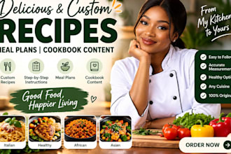 create custom recipes, meal plans and cookbook content