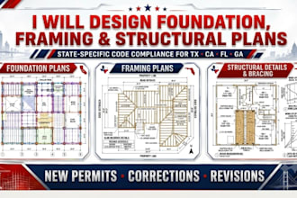 design foundation, framing and structural plans for tx ca fl ga