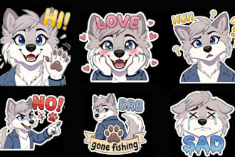 draw cute furry stickers telegram and discord sticker pack furry badge or emotes