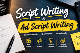 do script writing, ad writing for you tube and ad
