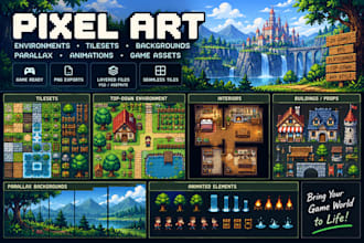create game ready pixel art environments, tilesets and backgrounds