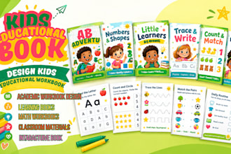 design kids educational workbook, interactive kid worksheet, kid activity book