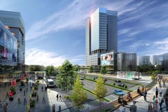 redesign shopping mall, commercial complex, retail building, 3d architecture, 2d