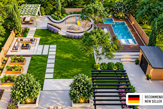 design backyard frontyard garden pool ration deck terrace 3d landscape