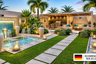 contextual lanscape backyard design, landscape architect pool 3d garden