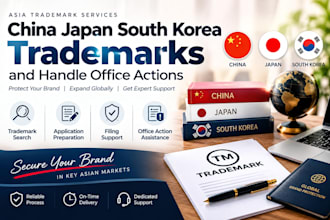 filetrademarks in china japan south korea and handle office actions
