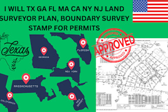 tx ga fl ma ca ny nj land surveyor plan, boundary survey stamp for permits