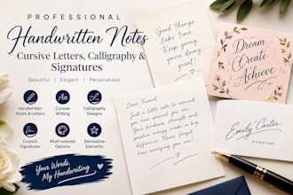 create professional handwritten notes cursive letters calligraphy and signatures