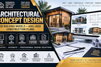 create architectural concept design 3d building model construction plan adu jadu