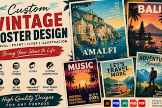 design custom vintage retro travel posters event flyers creative illustration