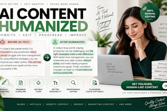 rewrite ai content, manually paraphrase articles, proofread and humanize text