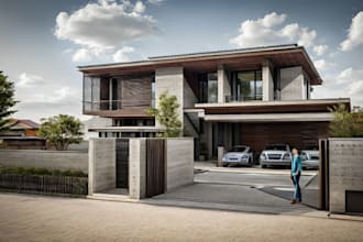 remodel building exterior,cgi house elevation,rooftop apartment,garden, archicad