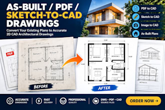 convert PDF, sketch or image to accurate as built cad drawings