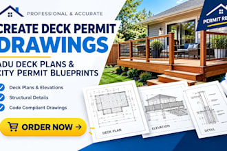 create deck permit drawings, adu deck plans and city permit blueprints drawings