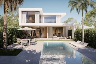 upgrade exterior design, luxury house model, hotel render, building terrace,pool