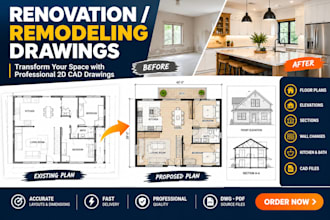 create renovation remodeling drawings, floor plans and cad designs