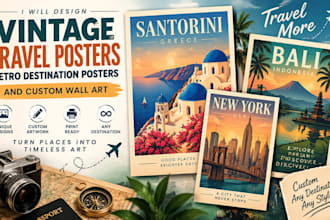 design vintage travel posters, retro destination posters and custom wall art