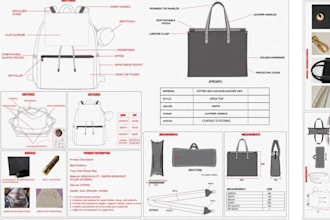 do custom ttote bag, backpack, handbag, sewing bag pattern tech pack bag design