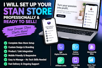 set up your stan store, products, links and landing page