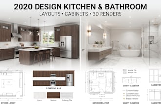 create 2020 design kitchen and bathroom layouts, cabinets, and 3d renders