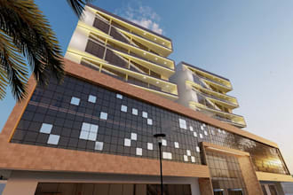 remodel commercial apartment building, exterior design, office interior render