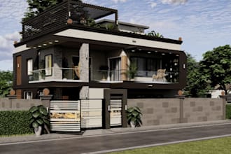 sketch to 3d visualization,v ray,render luxury villa,rooftop terrace,pergola,dwg